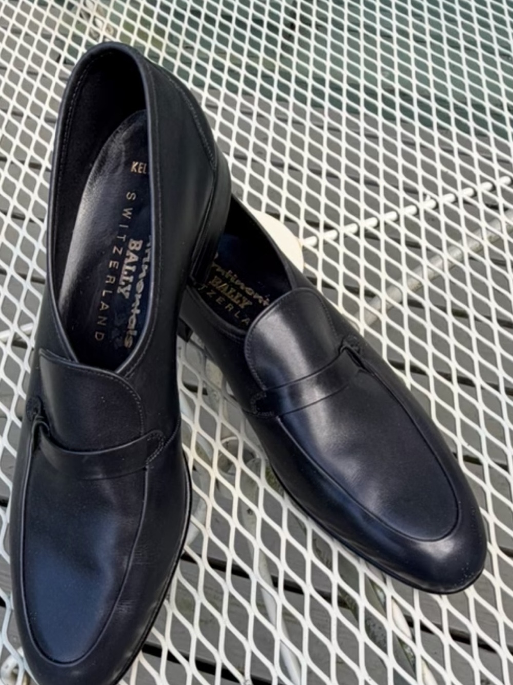 Bally Switzerland Navy Leather Loafers –Vintage Designer Slip On Shoes